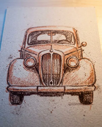Vintage Sedan Conte Crayon Sketch