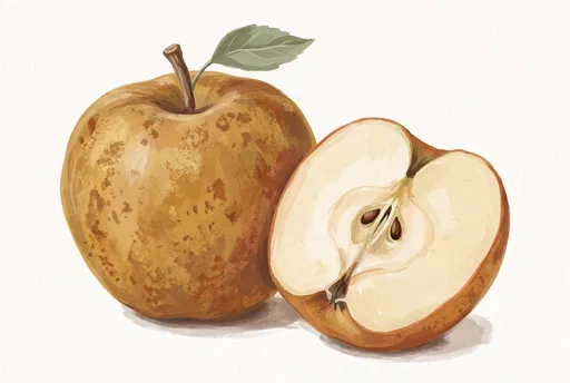 Gouache Illustration of Whole and Halved Russet Apple