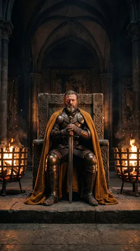 Armored King Seated on Stone Throne