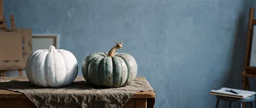 Plaster and Heirloom Pumpkins in Art Studio