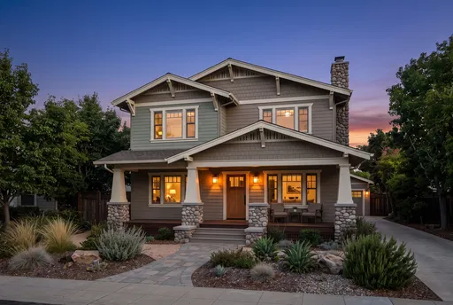 Two-Story Craftsman House Exterior at Twilight