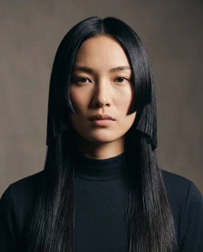 Portrait of Woman with Geometric Layered Hair
