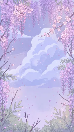 Pastel Wisteria and Cherry Blossom Sky Illustration