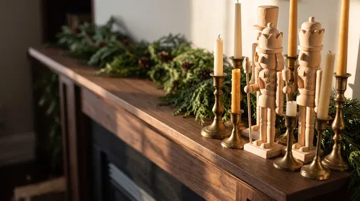 Unpainted Wooden Nutcrackers on Holiday Mantel