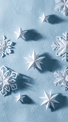 White Paper Stars and Snowflakes on Blue