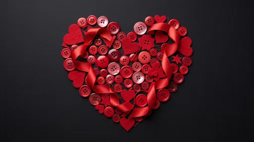 Red Buttons and Ribbon Heart Flat Lay