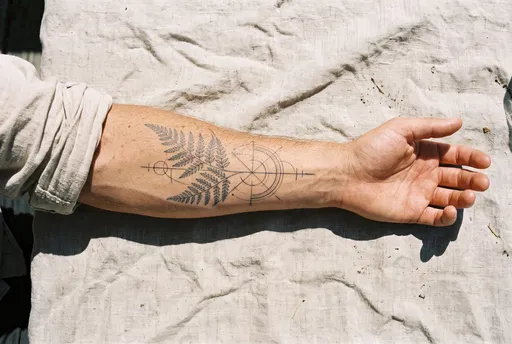 Forearm With Geometric Fern Tattoo