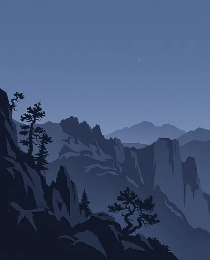 Minimalist Blue Hour Mountain Ridgeline Illustration