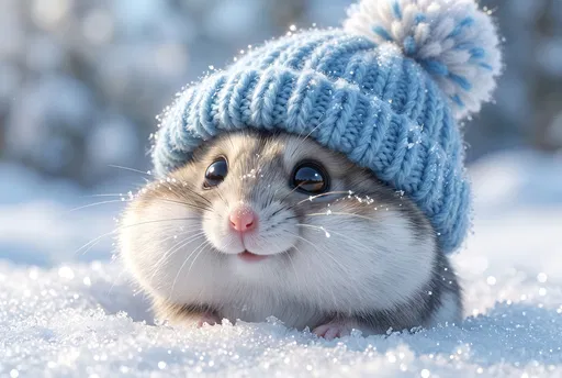 Cute Winter Hamster in Blue Beanie