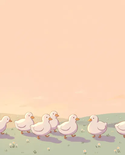 Cute White Ducks in Pastel Meadow