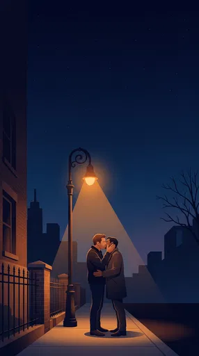 Illustration of Two Men Kissing Under Streetlamp