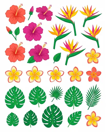 Tropical Flowers and Leaves Clip Art