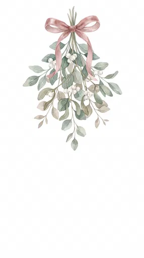 Watercolor Mistletoe Bundle With Pink Bow