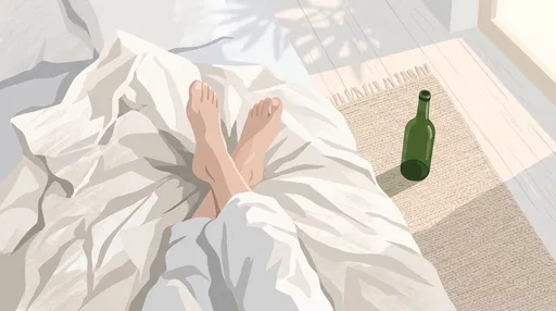 Bare Feet on Crumpled White Bedding