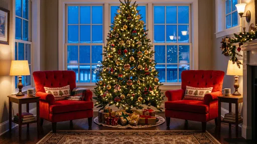 Cozy Christmas Living Room With Red Armchairs