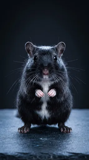 Studio Portrait of Black Pet Gerbil