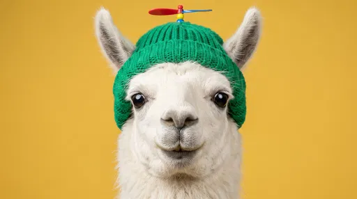 White Llama Wearing Green Propeller Beanie