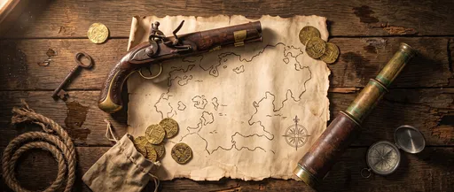 Antique Pirate Gear and Treasure Map