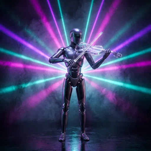 Humanoid Robot Playing Translucent Violin on Stage