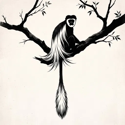 Minimalist Colobus Monkey on Branch Illustration