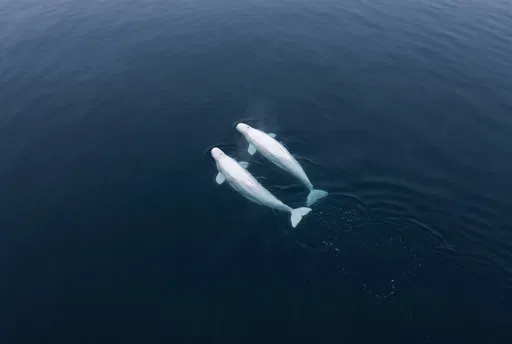 Aerial View of Two Beluga Whales