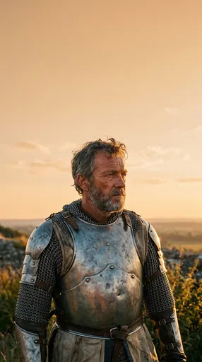 Weathered Medieval Knight at Golden Hour