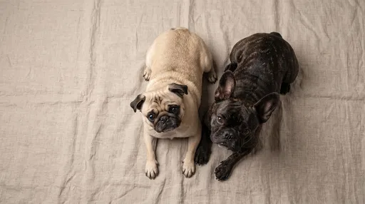 Pug and French Bulldog Overhead Portrait