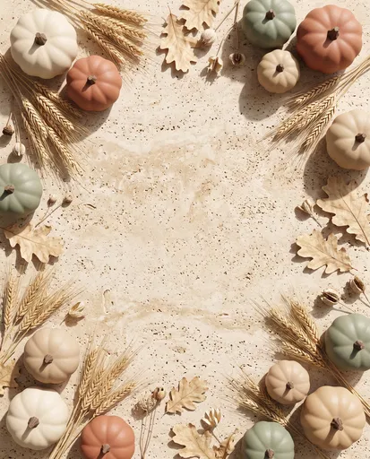 Autumn Ceramic Pumpkins and Wheat Border