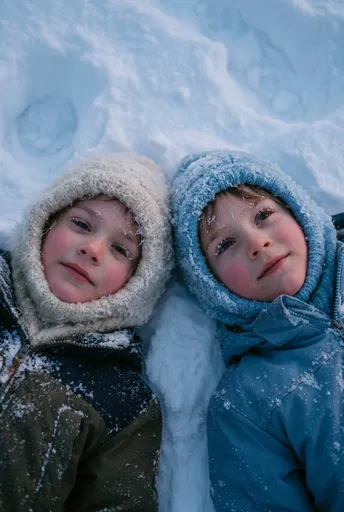 Two Children Lying in Snow