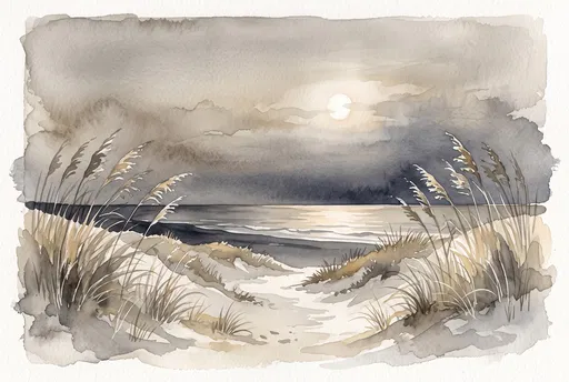 Watercolor Coastal Dune Path at Twilight