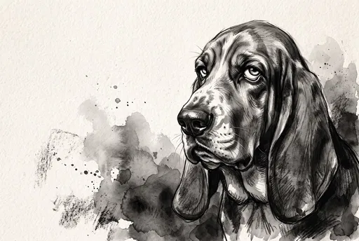 Monochrome Basset Hound Watercolor Illustration