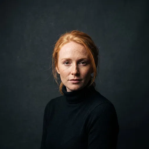 Studio Portrait of Freckled Redhead Woman