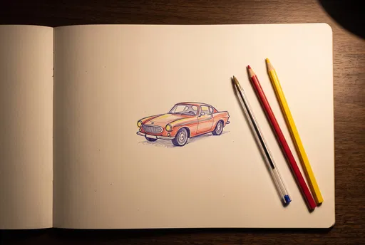 Classic Car Sketch in Open Notebook