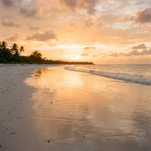 Golden Sunset Over Tropical Beach Shore