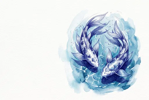 Blue Ink Drawing of Two Koi Fish