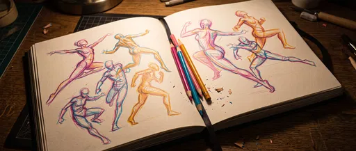 Colorful Gesture Drawings in Open Sketchbook