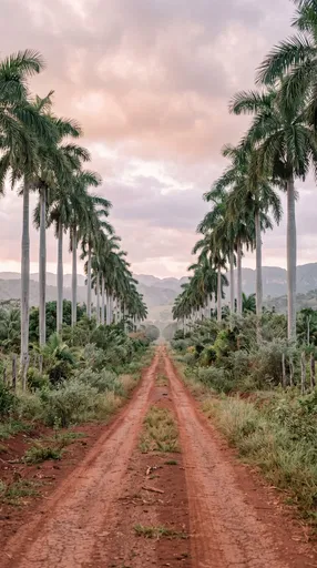 Red Dirt Road Lined with Royal Palms