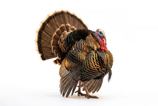 Strutting Male Wild Turkey on White