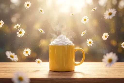 Yellow Mug With Whipped Cream and Flowers