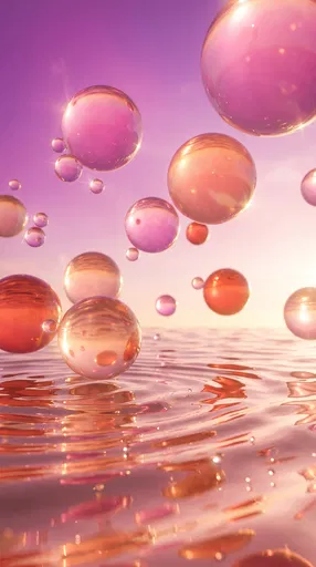 Floating Pink Spheres Over Rippled Water
