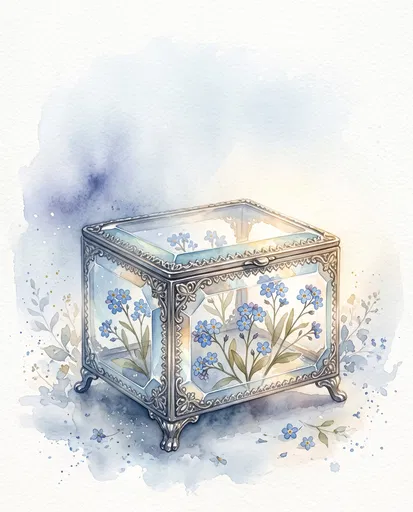 Watercolor Keepsake Box with Blue Flowers