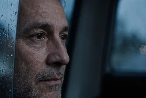 Contemplative Middle-Aged Man in Car