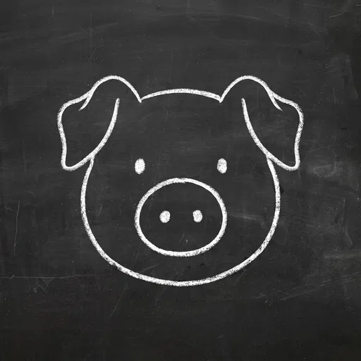 White Chalk Pig Drawing on Blackboard