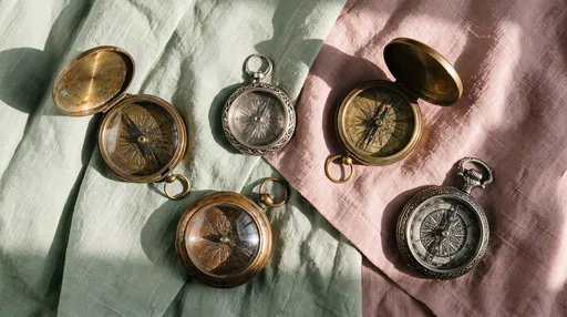 Antique Pocket Compasses on Pastel Linen