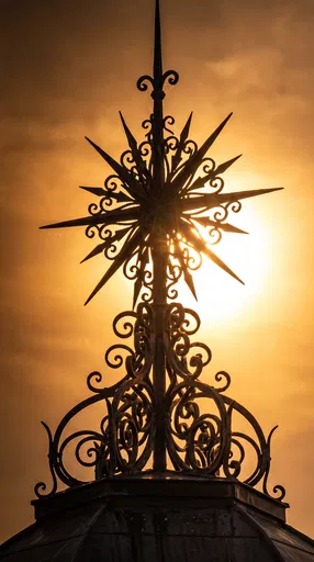 Ornate Wrought-Iron Spire Silhouetted at Sunset