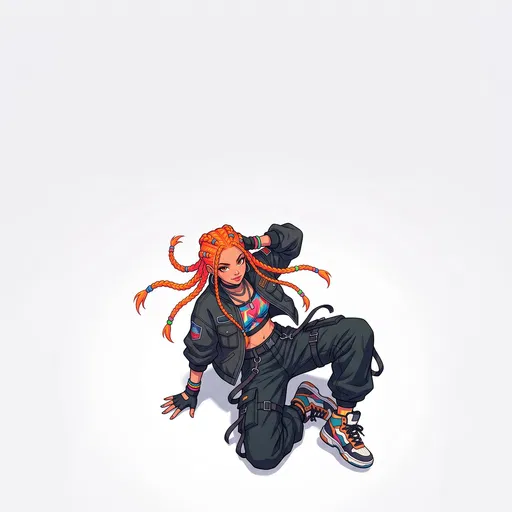 Anime Street Dancer With Orange Braids