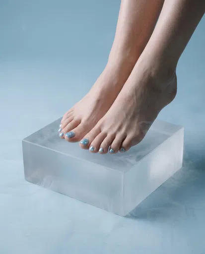 Winter Blue Snowflake Pedicure on Frosted Block