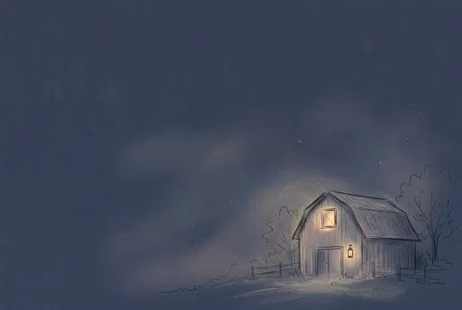 Minimalist Nighttime Barn Illustration