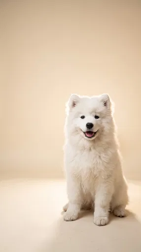 Fluffy White Samoyed Puppy Studio Portrait