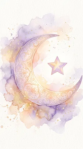 Pastel Watercolor Crescent Moon and Star